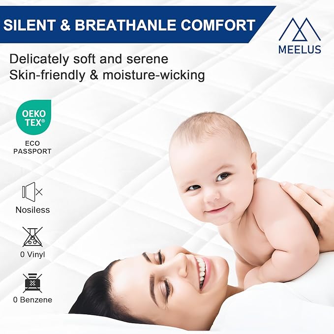 MEELUS Waterproof Twin Mattress Protector, Fitted Deep Pocket 8"-21",White | Breathable Padded Mattress Pad Cover, Soft Noiseless Mattress Cover Washable Cooling for Home Hotel Bedroom