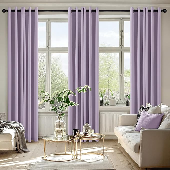 MIULEE Blackout Curtains for Bedroom 2 Panels 40 x 72 Inch Long Lilac | Thermal Insulated, Living Room Darkening Grommet Drapes, Noise Reducing, Light Blocking Window Treatments