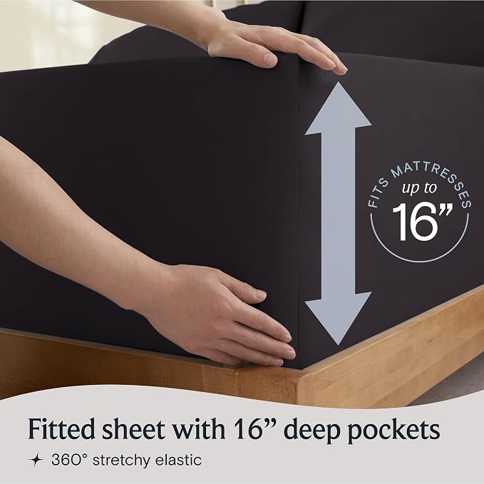 Twin Sheets Set, Deep Pocket Twin Size Bed Sheets, 4PC Soft Bed Sheet Set | Luxclub Cooling Fitted Sheet & Pillowcase Sets, Breathable Hotel Luxury Bedding Wrinkle Free, Black