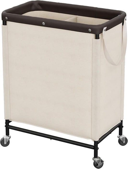 StorageWorks 2 Section Laundry Hamper, 100L Beige Sorter Cart with Wheels | Laundry Basket with Handles, Beige Sorter Cart for Bedroom, Bathroom, Apartment, Dorm