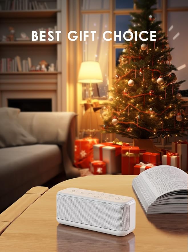 White Noise Machine, Sound Machine for Office Privacy, Sleep and Focus | 42 Non-Looping Sounds, 3000mAh USB-Rechargeable Battery, Dual Speakers, Auto-Off Timer, 8 Volume Levels and Memory
