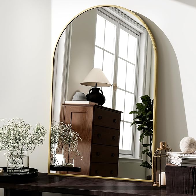 HARRITPURE 20"x30" Arched Bathroom Mirror Wall Mounted Gold Arch Mirror | Aluminum Alloy Frame Modern Mirror for Living Room, Bedroom and Entryway