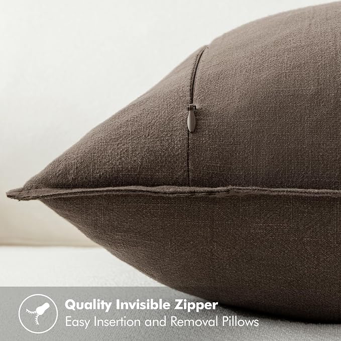 MIULEE Decorative Linen Euro Sham Pillow Covers 24x24 Inch Coffee | Boho Farmhouse Fall Autumn Couch Throw Pillows for Bed, Pack of 2 Accent Modern Pillowcases, Sofa Livingroom Home Decor