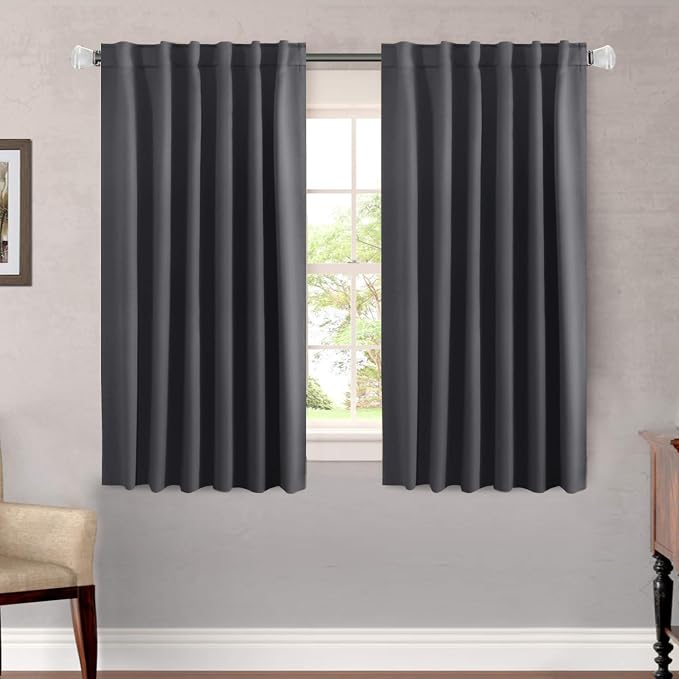 H.VERSAILTEX Blackout Curtains Thermal Insulated Window Treatment Panels Room Darkening Blackout Drapes for Living Room Back Tab/Rod Pocket Bedroom Draperies, 52 x 54 Inch, Charcoal Gray, 2 Panels