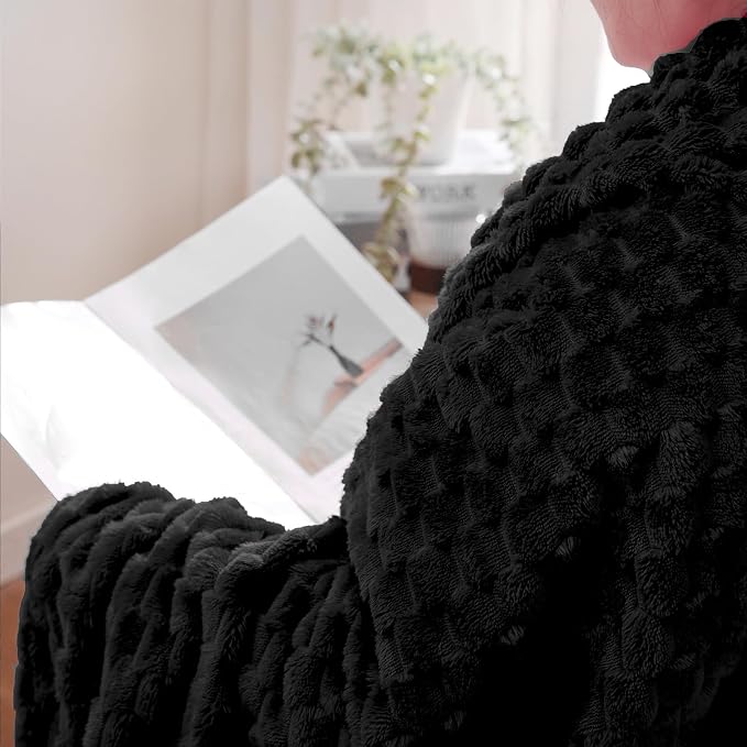 Puncuntex Black Throw Blanket 60"×80" inches Fuzzy 3D Jacquard Decorative | Flannel Fleece Super Soft Plush Cozy Blanket for Couch Sofa Chair Lightweight