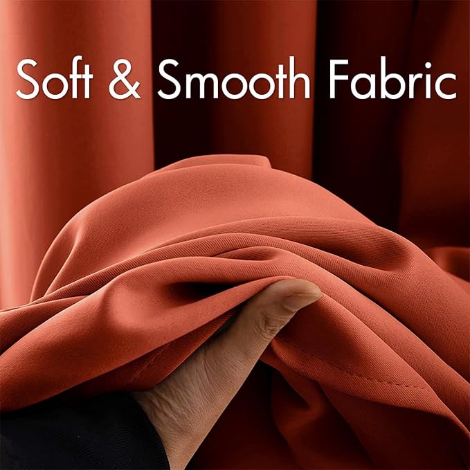 MIULEE Burnt Orange Blackout Bedroom Curtains 63 Inch Long Light Blocking | Grommet Top, Room Darkening Window Drapes, Privacy Protection, Thermal Insulated, Heat Blocking