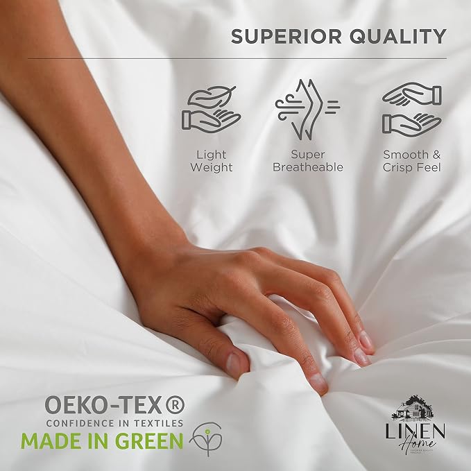 Linen Home 100% Cotton Percale Sheets Twin Size, Dove Grey, Deep Pocket, 3 Pieces Set- 1 Flat, 1 Fitted and 1 Pillowcase, Crisp Cool and Long Staple Strong Bed Linen