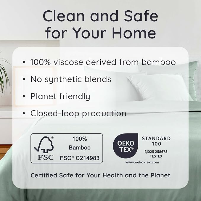 Bambaw 100% Viscose Derived from Bamboo Sheets California King Size – 4pcs Deep Pocket Cooling Sheets, Fits Up to 16'', Buttery Soft & Luxury California King Set (Sea Glass)