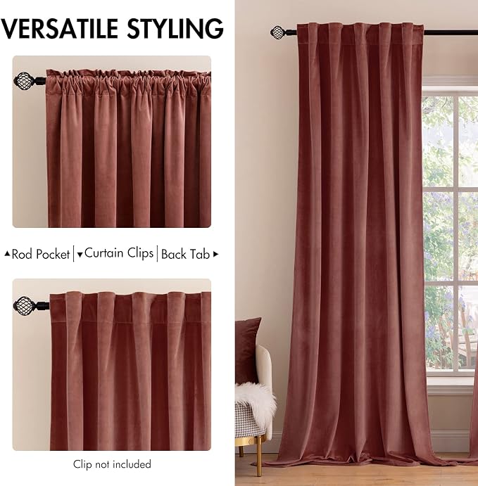 MIULEE Velvet Curtains 52x72 inches 2 Panels Dusty Rose Pink Curtains | Luxury, Bedroom Living Room, Thermal Insulated, Super Soft Window Drapes, Rod Pocket & Back Tab