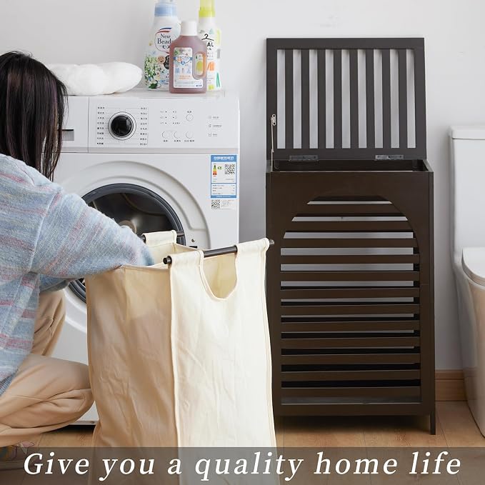 Laundry Hamper with Lid,Bamboo Large Waterproof Clothes Laundry Basket,Removable Washing Bags with Handles,clothes basket (Brown)