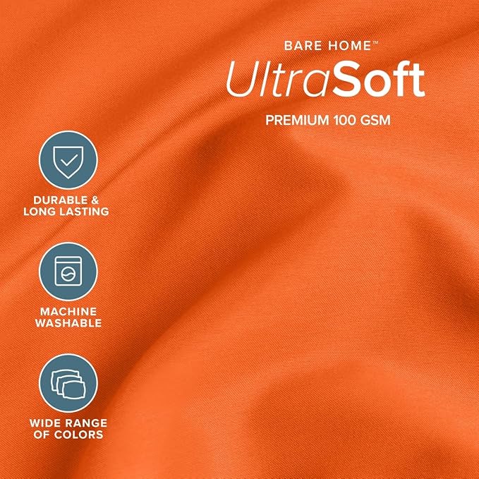 Bare Home Queen Sheet Set - 1800 Ultra-Soft (Queen, Orange) | Deep Pockets 6 to 15 Inches, Breathable, Hypoallergenic, Hotel Luxury, Easy Fit, Soft, All-Season