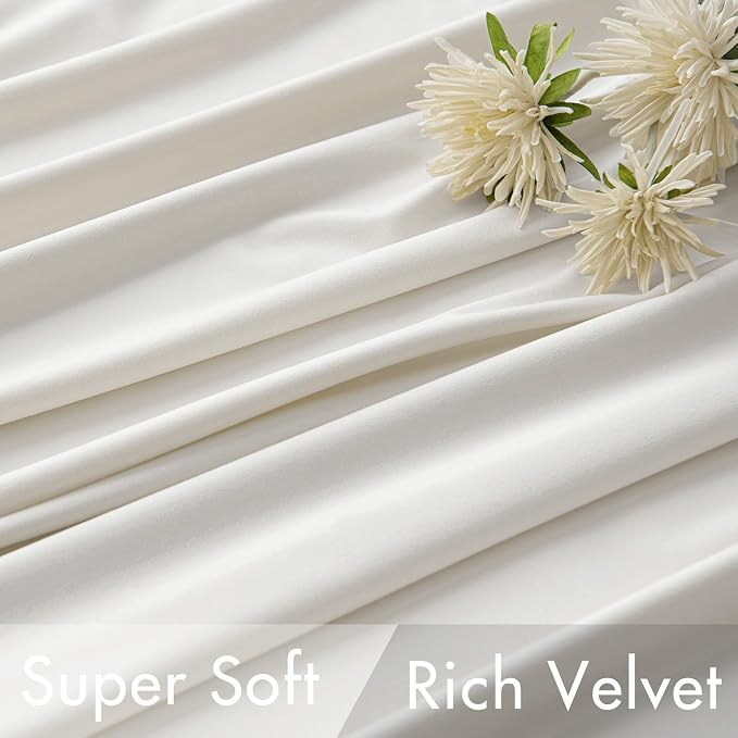 MIULEE White Velvet Curtains 52x84 inches Luxury Room Darkening Curtains | Thermal Insulated, Super Soft Modern Window Drapes for Bedroom Living Room, Rod Pocket & Back Tab