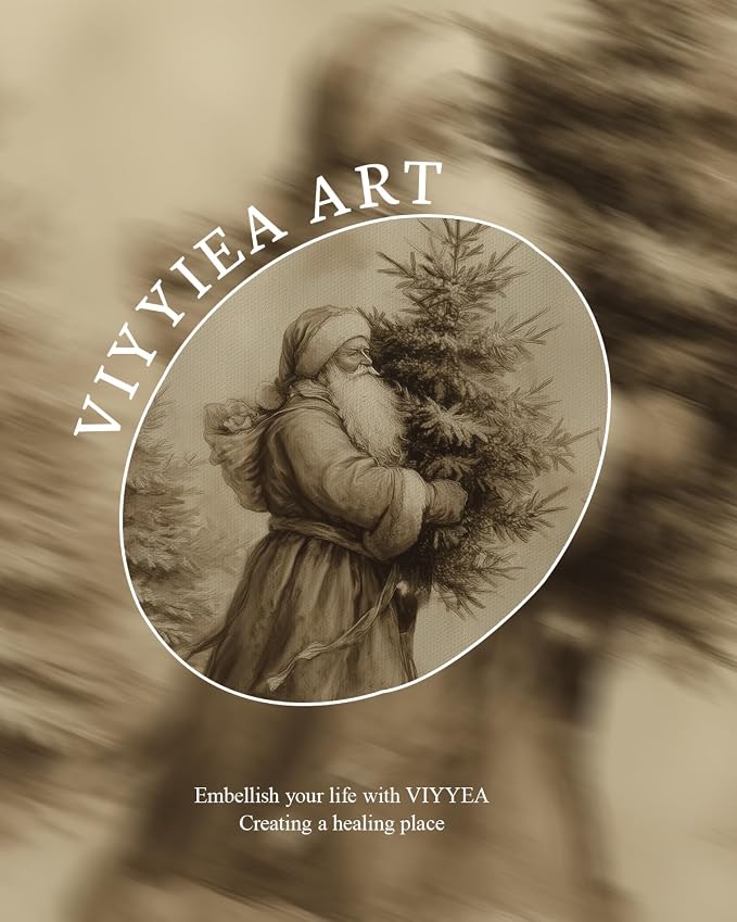 VIYYIEA Vintage Gold Framed Wall Artwork, Christmas Canvas Painting Home Decor, Oil Painting, Bedroom Wall Decoration, Gift for Friends or Family - [Santa's Tree Delivery] - (16 x 12 inches)
