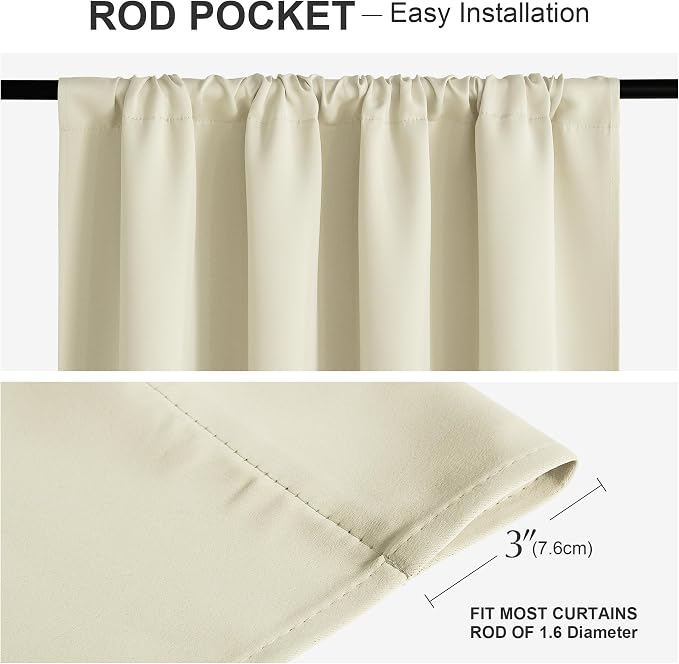 PONY DANCE Beige Curtains for Living Room 54 inch Length, Thermal Insulated Rod Pocket Black Out Window Drapes for Bedroom, Light Beige Room Darkening Privacy Covering, W 42 x L 54 inch, 2 Panels