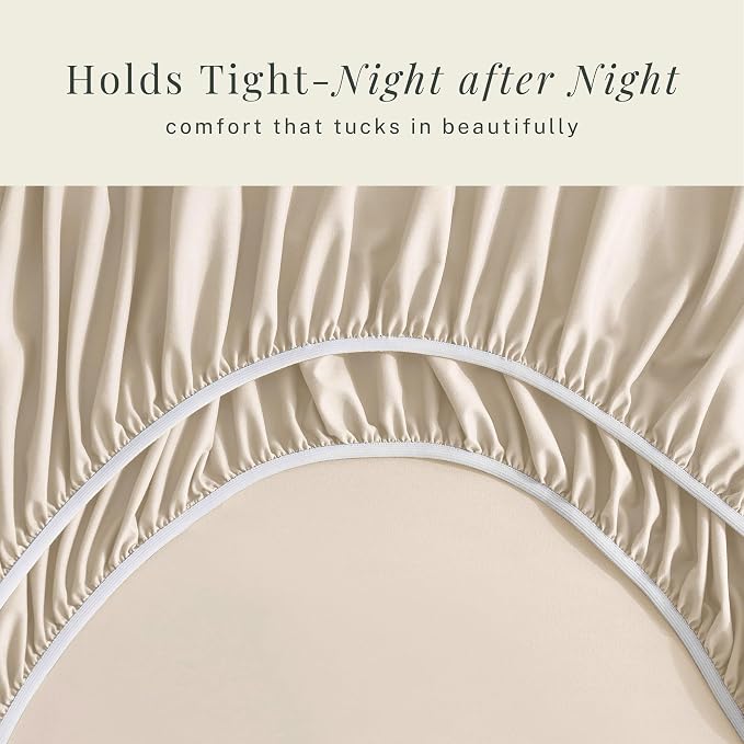 Hearth & Harbor Extra Deep Pocket Sheets - Fits Mattress 18-24 Inches Deep - Extra Deep Pocket Split King Size Sets - 7 Piece Split King Size - Cream
