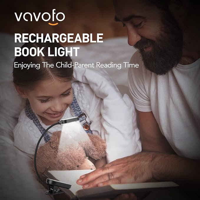 VAVOFO Rechargeable Book Light, 14 LEDs Eye Care Clip On Amber Reading Light for Bookworms Reading in Bed with 9 Colors 9 Brightness(Black)