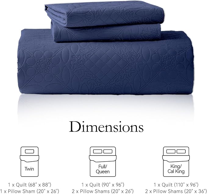 FLYMME Twin Quilt Bedding Set,Navy Blue Ultra Soft Lightweight Microfiber Bedspreads,Vintage Olive Leaf Design Bedspread Bed Coverlet 2 Pieces for All-Season (1 Quilt,1 Shams)