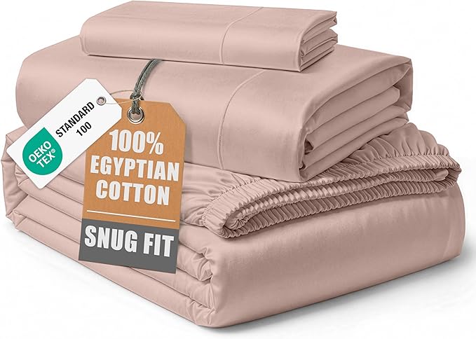 LANE LINEN Twin Bed Sheets Cotton 100% Egyptian Cotton Sateen - Sepia Rose | Cooling Sheets Twin - 3-Piece Set, Ideal For Dorms And Guest Beds, For Guests And Everyday Use, Guest-Ready Comfort