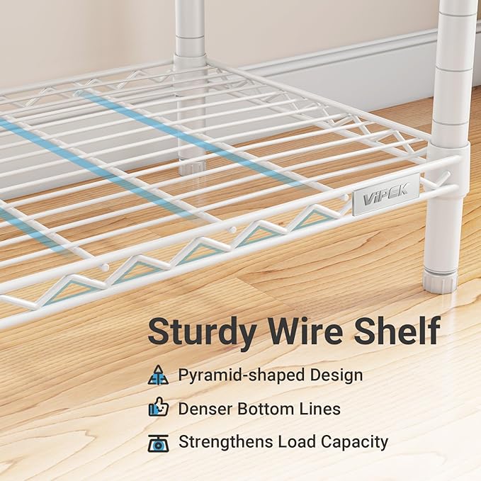 VIPEK V7 Clothing Rack with Shelves Heavy duty Closet for Hanging Clothes | 5 Tiers Adjustable Wire Shelving, Double Hanging Rods, 670lbs Metal Closet System, Space-Saving Storage for Bedroom,White