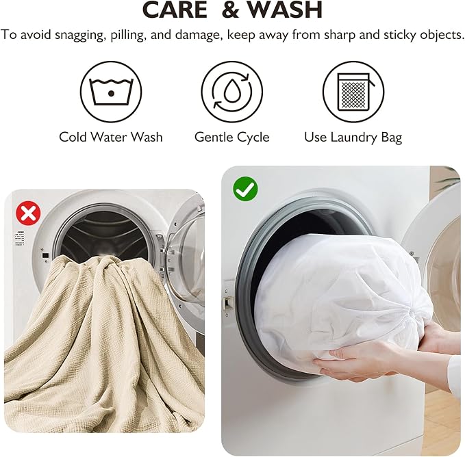 EMME Muslin Blankets for Adults Throw Blanket for Couch Breathable Gauze Soft Lightweight Airy Beige Twin 60" x 80"