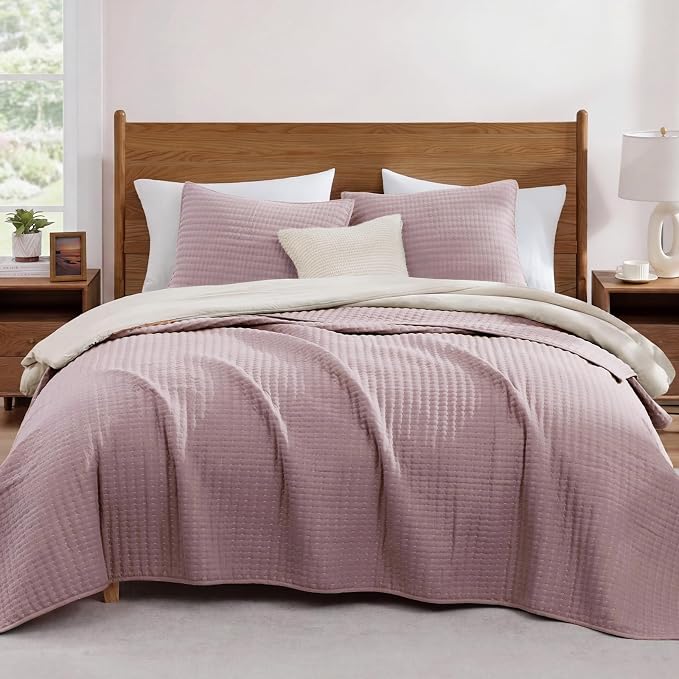 Queen Quilt-Lightweight Bedspreads Dusty Mauve Queen Size Quilt Bedding Set | Soft Coverlet with 2 Pillow Shams for All Seasons, Suitable for Bed, Couch, 3 Pieces, 90"x94"