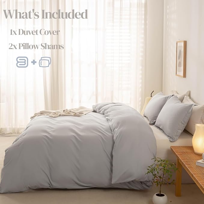 OAITE Duvet Cover Set 100% Washed Cotton Solid 3pcs | Soft,Durable,Long-staple Cotton,Hidden Zipper with 8 Interior Corner Ties,2 Pillowcases,68"X90"