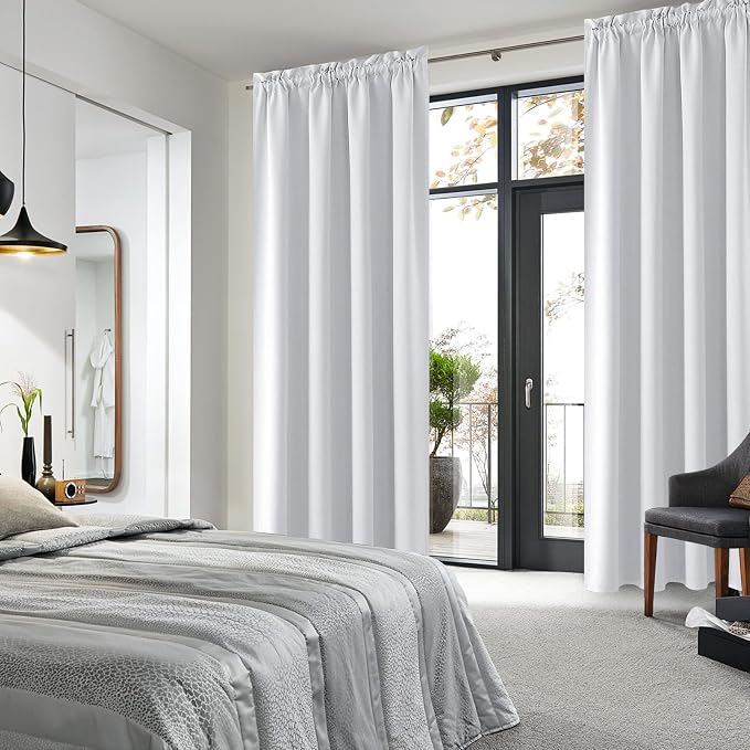 DWCN White Room Darkening Curtains for Bedroom, 60 x 84 inches Long - Energy Saving Privacy Window Drapes, Set of 2 Rod Pocket Curtain Panels | Room Darkening, Thermal Insulated, Light Blocking, Rod Pocket Drapes, Noise Reducing Window Treatments, Grey...