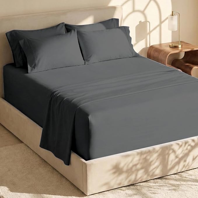 Hearth & Harbor Extra Deep Pocket King Size Sets - Fits Mattress 18-24 Inches Deep - Extra Deep Pocket Sheets - 6 Piece King Size - Grey