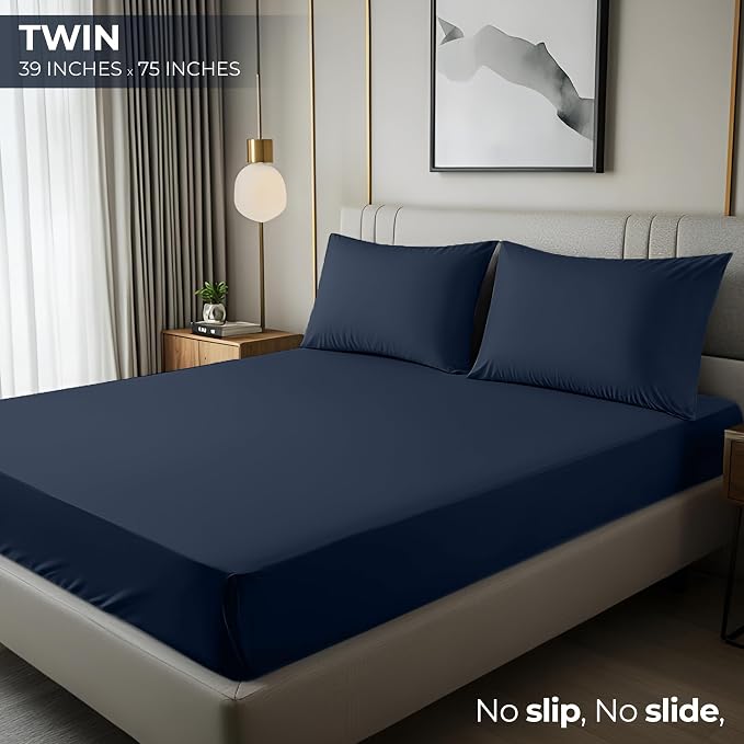 Twin Fitted Sheet, Ultra Soft Fits Up to 16 Inch Deep Pocket, Navy | Hotel Comfort, Cooling & Breathable Cotton like Polyester, Easy Fit, Wrinkle & Fade Resistant, Snug Fit, Easy Care, Oeko-Tex