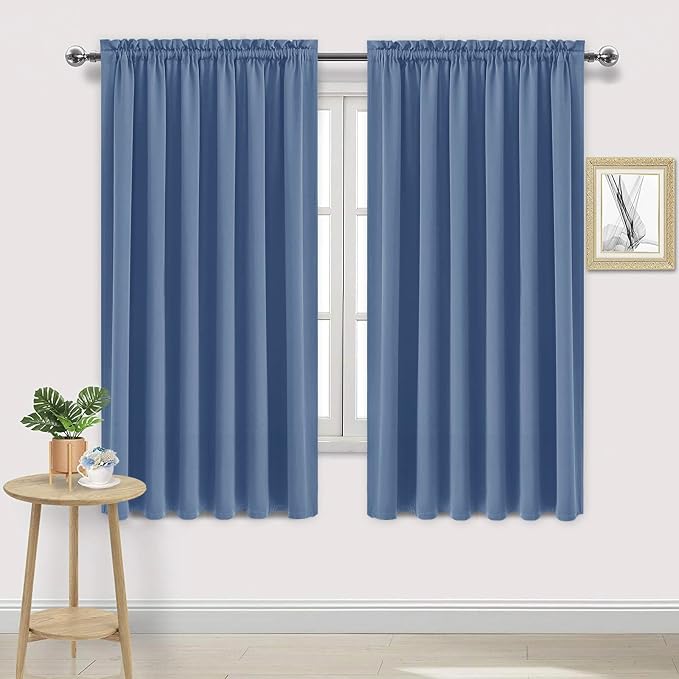 DWCN Wide Blackout Curtains for Bedroom 70 x 63 Inch Long Dusty Blue | 2 Panels Set, Room Darkening, Thermal Insulated, Light Blocking, Rod Pocket Drapes, Noise Reducing Window Treatment