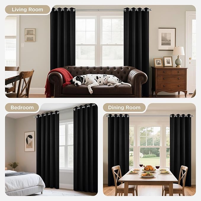 Joydeco Blackout Curtains 54 Inch Length 2 Panels Set, Thermal Insulated Long Curtains& Drapes 2 Burg, Room Darkening Grommet Drapes for Living Room Bedroom Window (W52 x L54 Inch, Black)