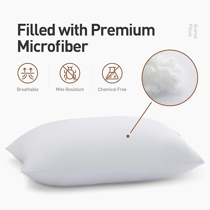 Acanva Bed Pillows 2 Pack Hotel Collection Luxury Soft Inserts for Sleeping-Breathable and Comfortable for Stomach Back Sleepers, King (Pack of 2), White