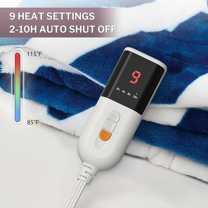 VENTIMI Heated Blanket Full, 9 Heat Levels & 2-10 Hours Auto Off, Navy | ETL & FCC, Fast Warming, 72" x 84", Flannel and Sherpa, Couch Bed Use, Machine Washable, Removable Controller