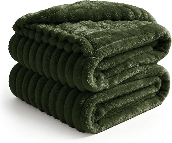 BEDELITE Ribbed Full Size Blanket for Bed, Olive Green, 84"x90" | Ultra-Soft Plush Fleece, Warm Yet Lightweight, Ribbed Texture, Home Decor, Machine Washable, Giftable, All-Season Use