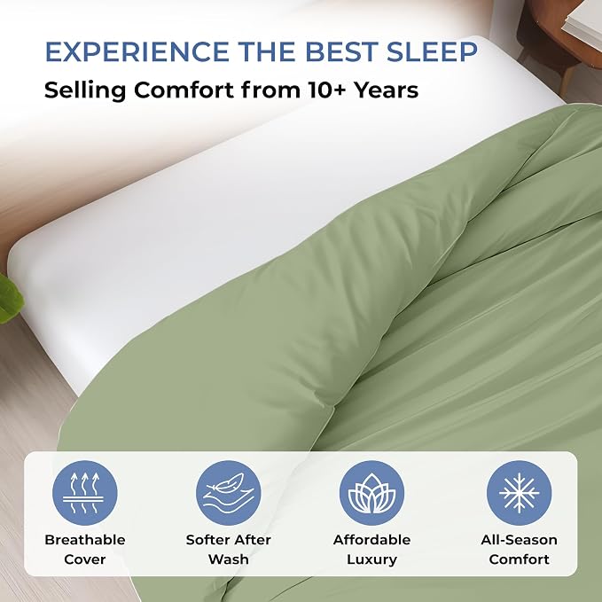 1 Pc Duvet Cover Queen Size/Full Size-100% Egyptian Cotton 600 Thread Count Ultra Soft Premium Durable Comforter Cover Zipper Closure & Corner Ties- (Moss Green, 90" X 90")
