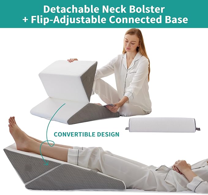 Wedge Pillow Set for After Surgery, Orthopedic Bed Wedge White/Grey | Adjustable 9&12 Inch, Bed Wedge Pillow For Headboard, Acid Reflux&Back Pain Relief, Sleeping&Sitting Up, Neck&Lumber Support