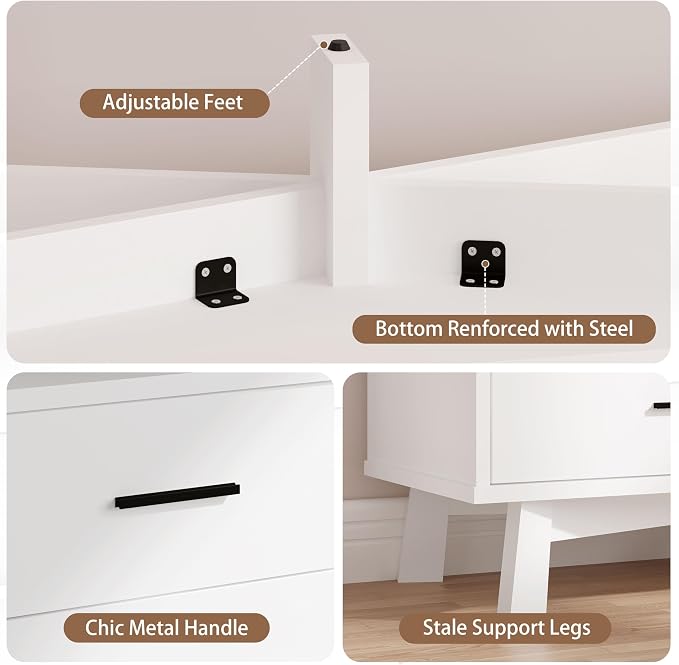 Xixini Dresser for Bedroom, 6 Drawer Wide Modern Chest of Drawers with X-Shaped Sturdy Base, Wood Double Dresser Closet Clothes Storage Organizer, Wooden TV Stand for Living Room, Hallway, White