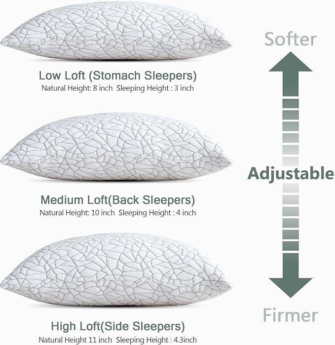 BPC Premium Rayon Derived from Bamboo Firm Pillows King Size Set of 2 - Hypoallergenic Shredded Memory Foam Pillows with Removable Cover Bed Pillows for Side Stomach and Back Sleepers, CertiPUR-US