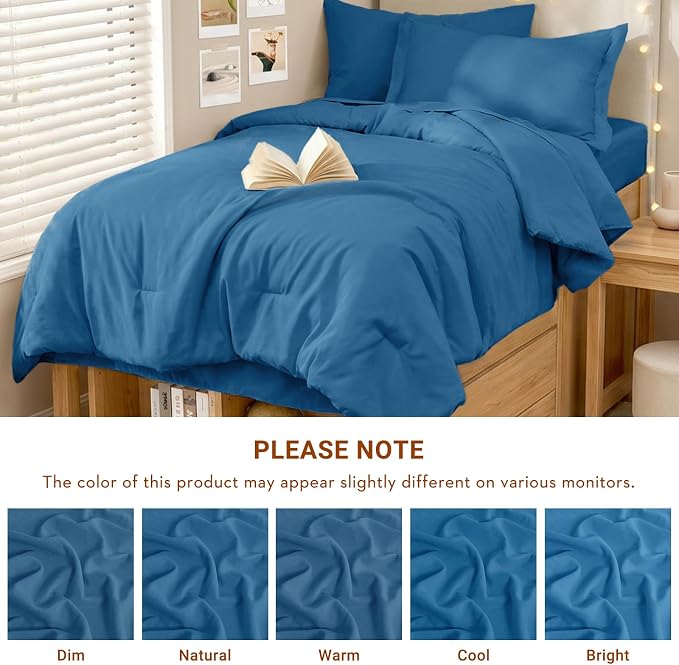 5 Pieces Twin XL Comforter Set, Soft Bed in a Bag Twin XL Size, All Season Bedding Set with Comforter, Flat Sheet, Fitted Sheet, Pillowcases & Shams, Bluish Green