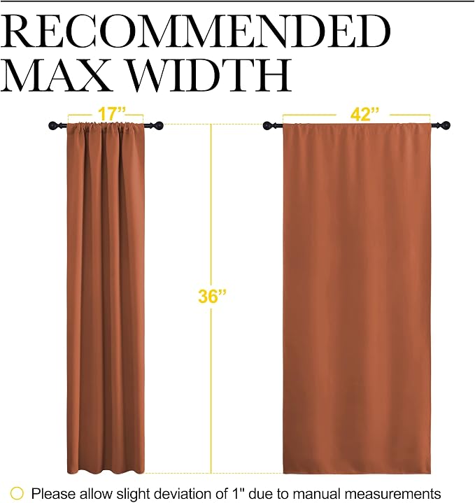NICETOWN Burnt Orange Blackout Curtains for Window 42" w x 36" L 2 Panels | Thermal Insulated Solid Rod Pocket Draperies Panels for Bedroom Living Room Kitchen, Light Blocking Noise Reducing Home Decor