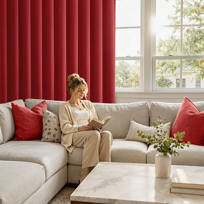 MIULEE 84 Inch Length Christmas Red Blackout Bedroom Curtains Set of 4 | Thermal Curtains for Summer Heat, Light Blocking Privacy Bedroom Window Drapes, Top&Bottom Rod Pocket, Living Room