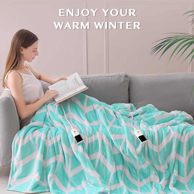 VENTIMI Heated Blanket Queen, 9 Heat Levels & 2-10 Hours Auto Off, Green | ETL & FCC, Dual Controller, 84" × 90", Flannel and Sherpa, Bed Couch Use, Machine Washable, Removable Controller