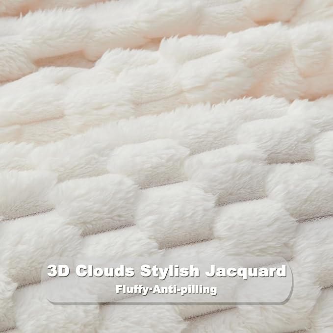 NEWCOSPLAY Fleece Clouds Cozy Twin Blanket for Couch, Ivory, 60"x80" | Premium Silky Flannel Blanket, Soft Lightweight Fluffy Throw Blanket for Bed Sofa Decor, Gift for All Season Use