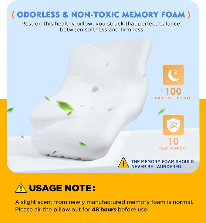 Cervical Pillow for Neck Pain Relief, Hollow Design Odorless Memory Foam Pillows with Cooling Case, Adjustable Orthopedic Bed Pillow for Sleeping, Support for Side Back Sleepers