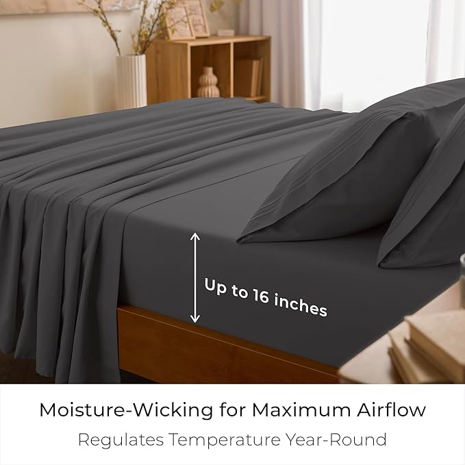 Mellanni Iconic 3-Piece, Ultra Soft Sheet Set (Twin, Gray) | 10M+ Sleepers. Lab-tested: Sleeps Cool, Stays Bright, Strong, Smooth. Good Housekeeping Best Bedding, 7 yrs running.