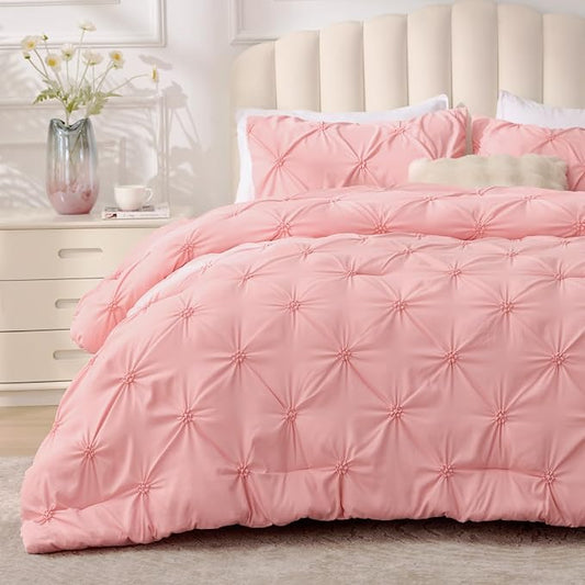BEDELITE Twin Comforter Set Pink,Lightweight & Soft Comforter | Pintuck Boho Bedding, Warm & Cute Bed Set for All Season,With 1 Pillowcase