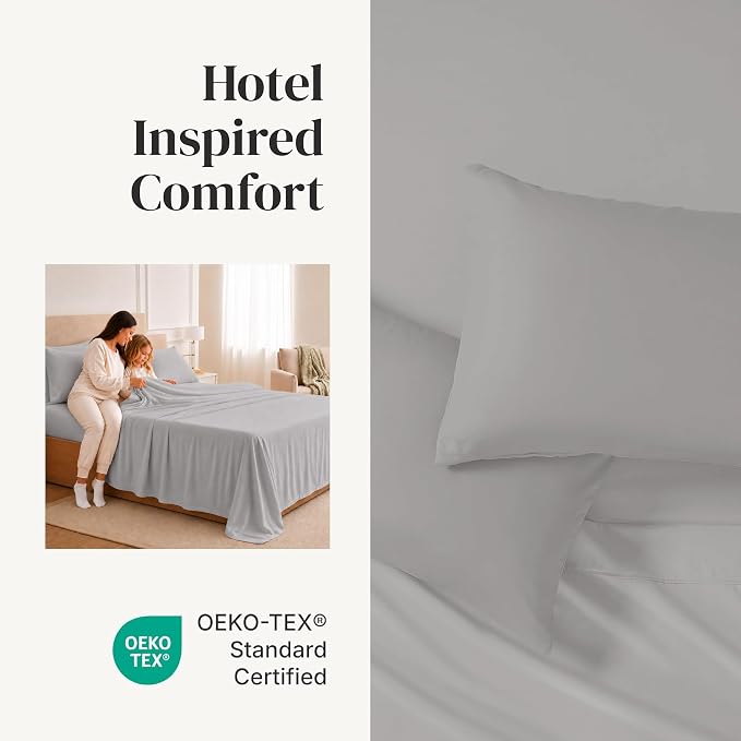 Modern Threads Soft Microfiber Solid Sheets - Luxurious Microfiber Bed Sheets - Includes Flat Sheet, Fitted Sheet with Deep Pockets, & Pillowcases Vapor Blue Queen