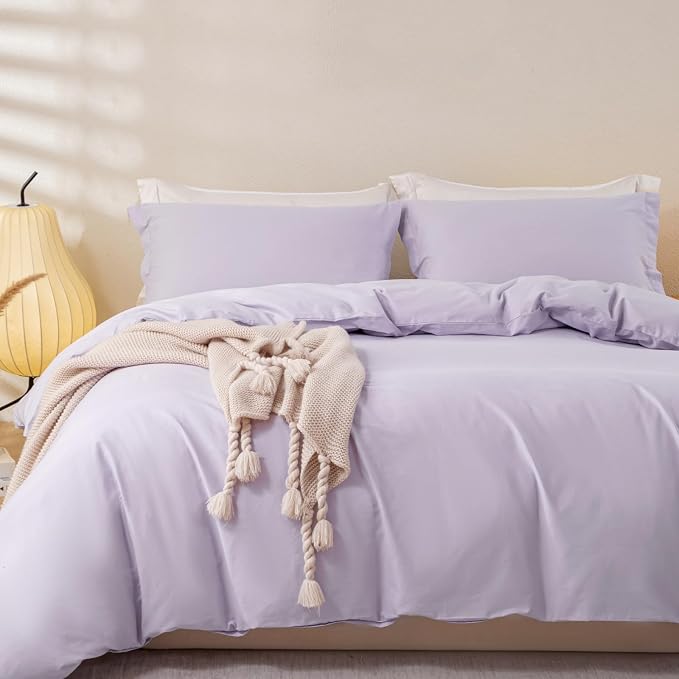 OAITE Duvet Cover Set 100% Washed Cotton Solid 3pcs | Soft,Durable,Long-staple Cotton,Hidden Zipper with 8 Interior Corner Ties,2 Pillowcases,68"X90"