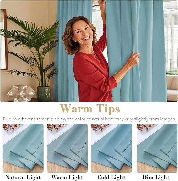 H.VERSAILTEX Blackout Curtains Thermal Insulated Window Treatment Panels Room Darkening Blackout Drapes for Living Room Back Tab/Rod Pocket Bedroom Draperies (2 Panels, Mineral Blue, 52 x 45 Inch)