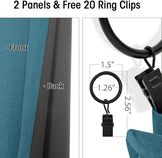 INOVADAY 100% Blackout Curtains for Bedroom, Black Out Curtains 84 Inch Long, Clip Rings Linen Blackout Drapes, Thermal Insulated Room Darkening for Living Room, 2 Panels - Bluesapphir,W50xL84